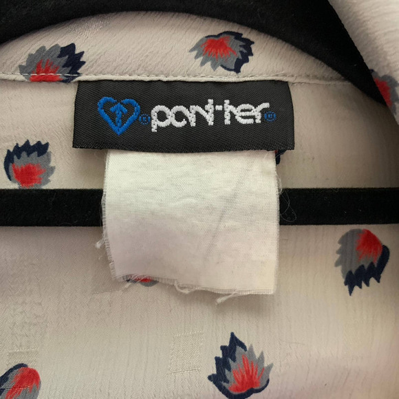 PANTHER Vintage Grey & Red Printed Button Down Blouse - Picture 12 of 13